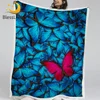 BlessLiving Butterflies Fluffy Blanket Colorful Butterfly Plush Bedspread Watercolor Beautiful Bedding Blue Red 3D Print Blanket 1