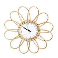 rattan handwoven frame wall clock diy simple design wall hanging watch for home bedroom living room dormitory decoration