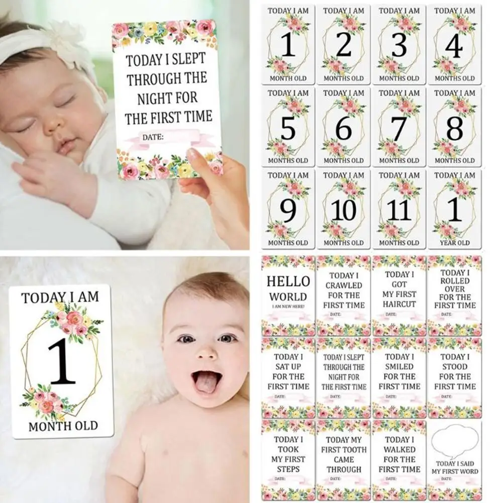 

12 pcs month baby card monthly newborn landmark photo sharing cards gift set funny cartoon photography photo cards stickers