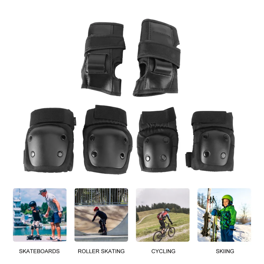 

6pcs Skating Defense Supplies Elbow Guard Kneecap Wrist Guard Sports Outdoor Sports Protectors for Kid Adult (Black Size Below