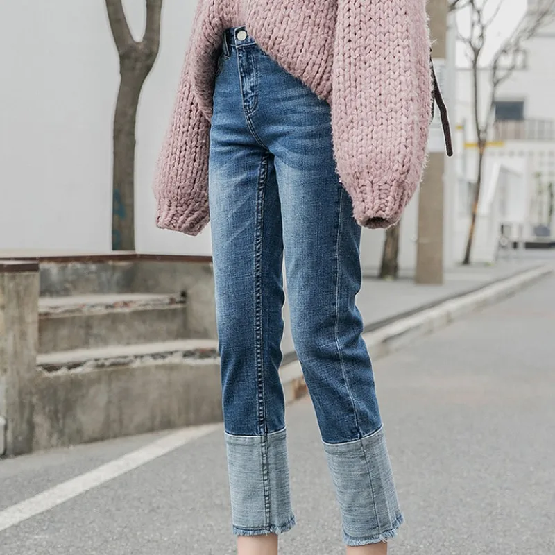 Джинсы больших размеров женские повседневные винтажные джинсы с прямой высокой