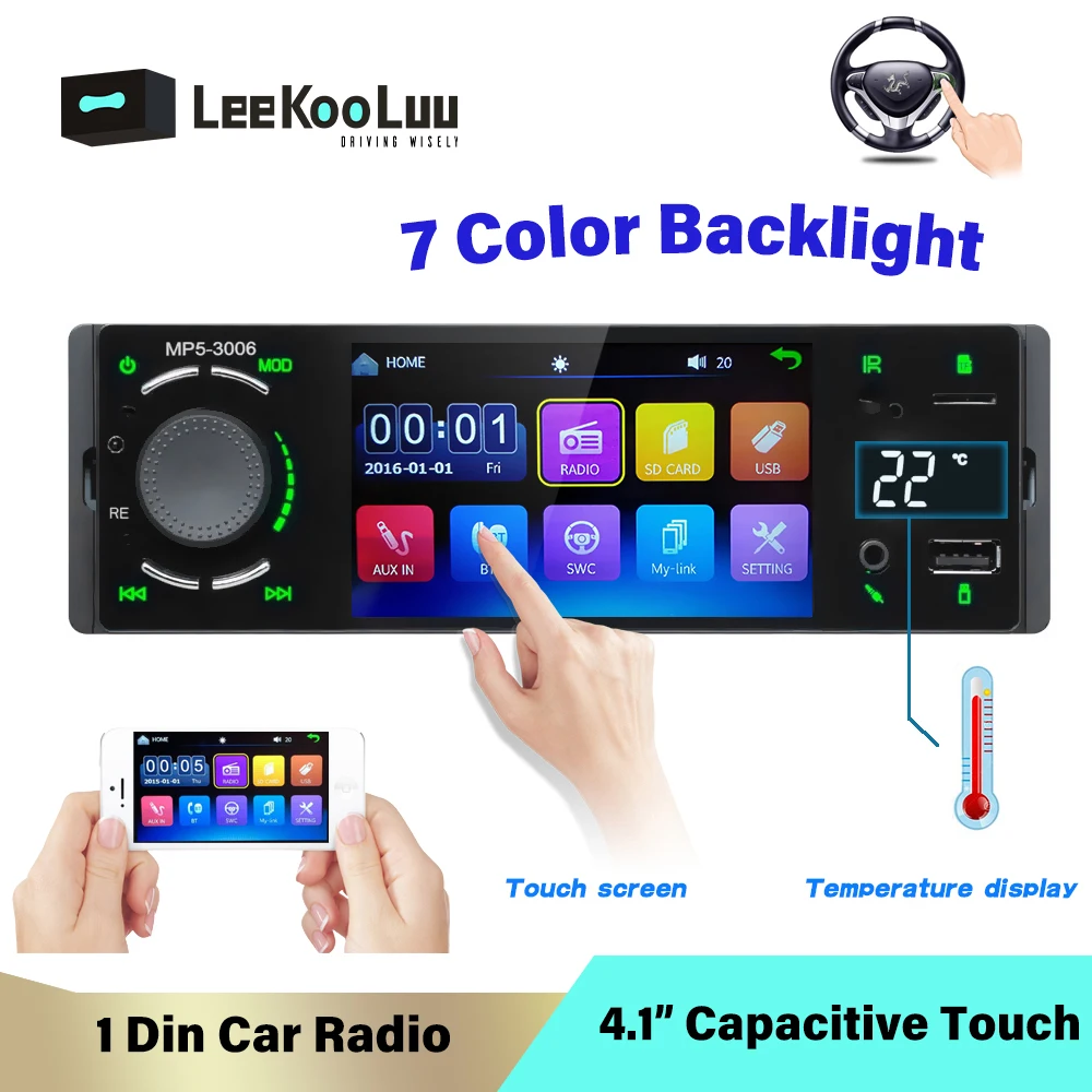 Автомагнитола LeeKooLuu 1din мультимедийный MP5 плеер с сенсорным экраном 4 1 дюйма Bluetooth