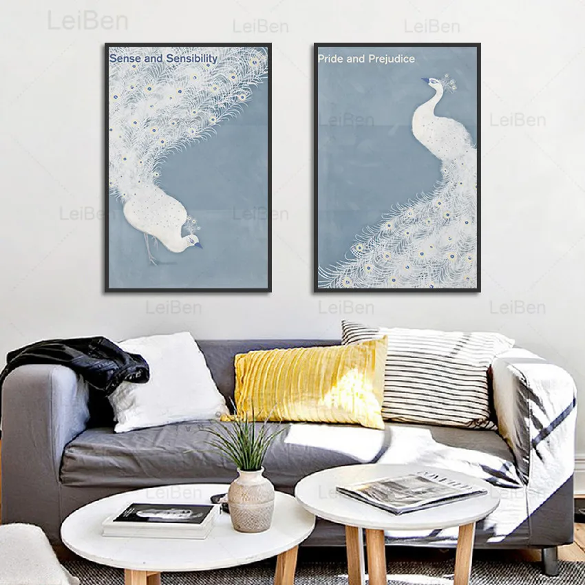 Современная картина с изображением животных пара плакатов белым павлином и