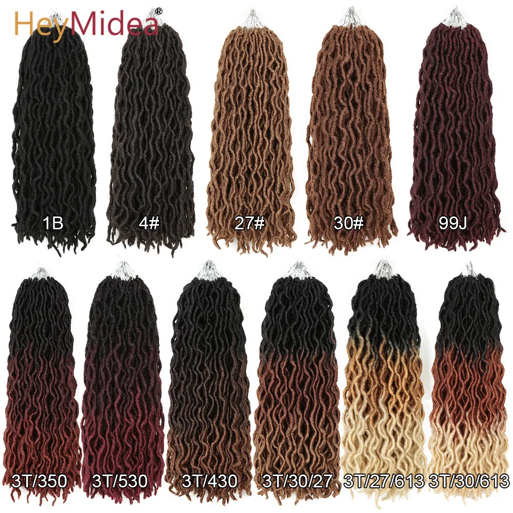 Wavy Gypsy Locs Ombre Crochet Hair  12-18" Goddess Locs Faux Locs African Synthetic Braiding Hair Extensions for Women HeyMide images - 6