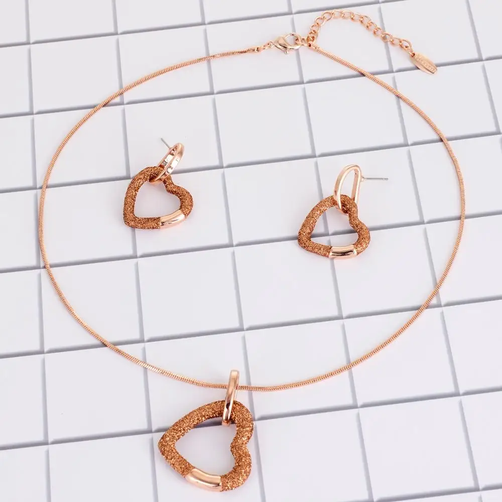 Viennois Jewelry Set For Women Rose Gold &amp Blue Color Heart Design Necklace Dangle Earrings Party 2020 | Украшения и