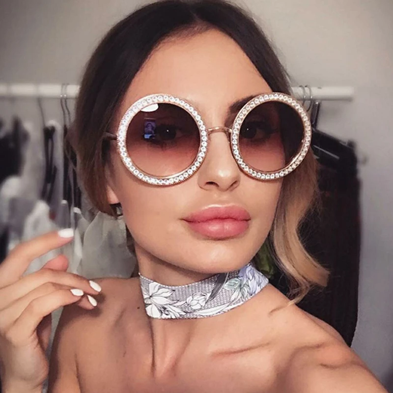 

Солнцезащитные очки QPeClou женские, круглые, винтажные, с бриллиантами, цветные, 2020