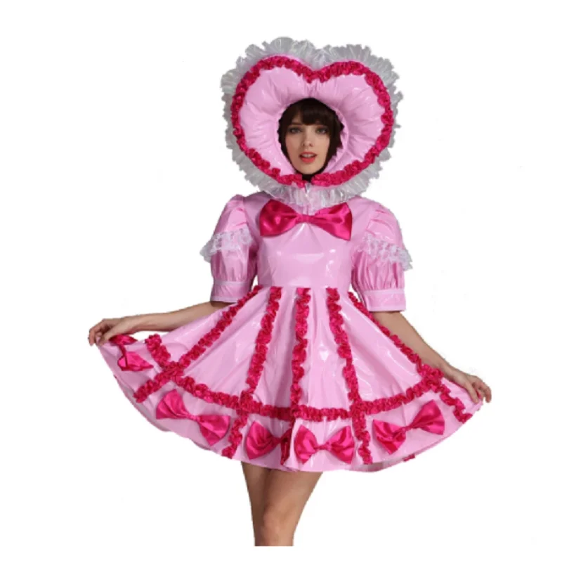Adult Baby Sissy Maid PVC Lockable Pink Dress Uniform Cosplay Costume Crossdress | Тематическая одежда и униформа