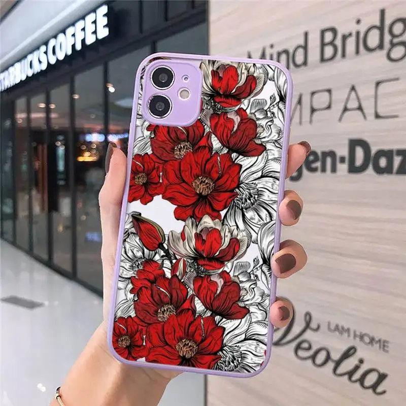 

Flower Phone Cases Matte Transparent For iPhone 12 Mini 11 Pro XR XS Max 7 8 Plus