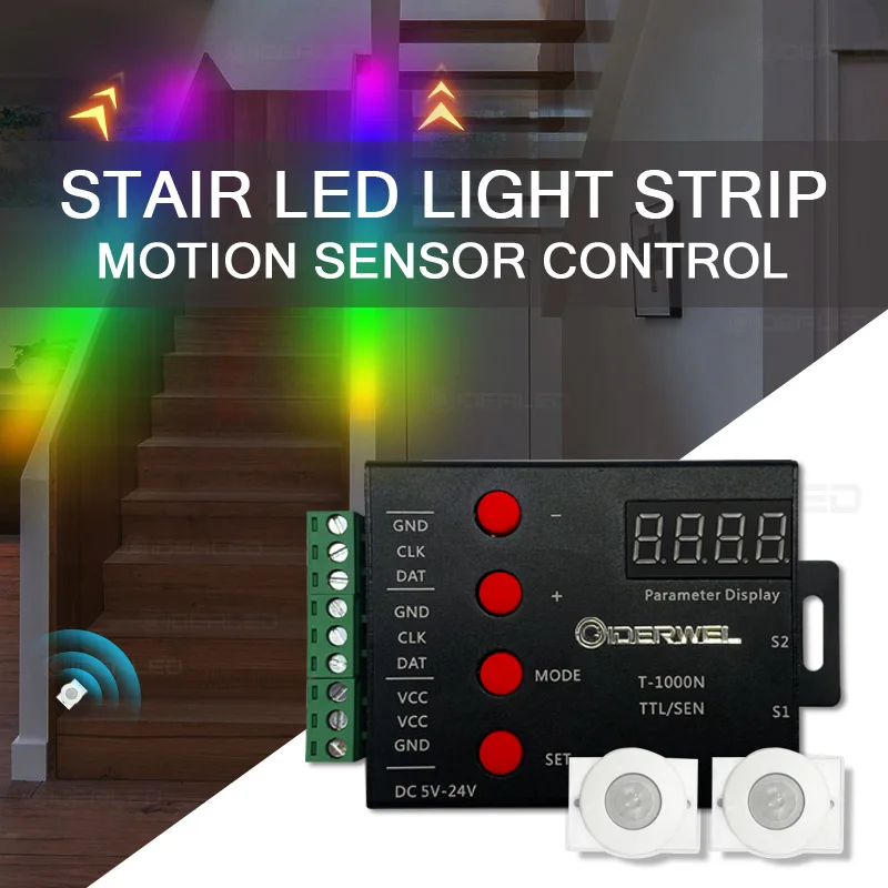 DIY Stair Light Strip Motion Sensor Dimming PIR Streamline Addressable Light Under Cabinet DC12V Dreamcolor Light Strip IP65