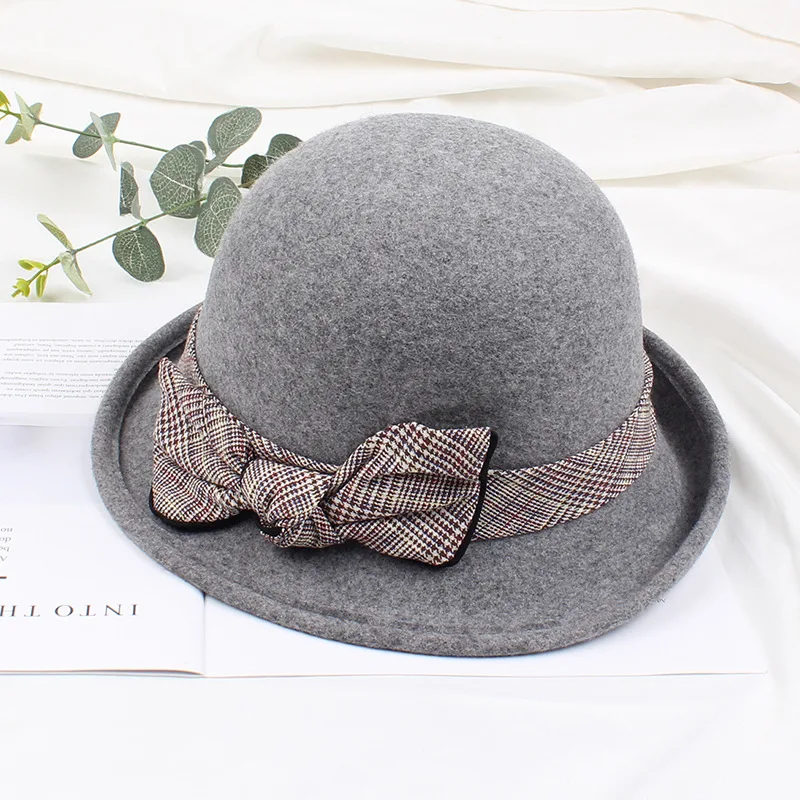 USPOP женские шерстяные шляпы осень зима толстые шапки клетчатые с бантом обжимные