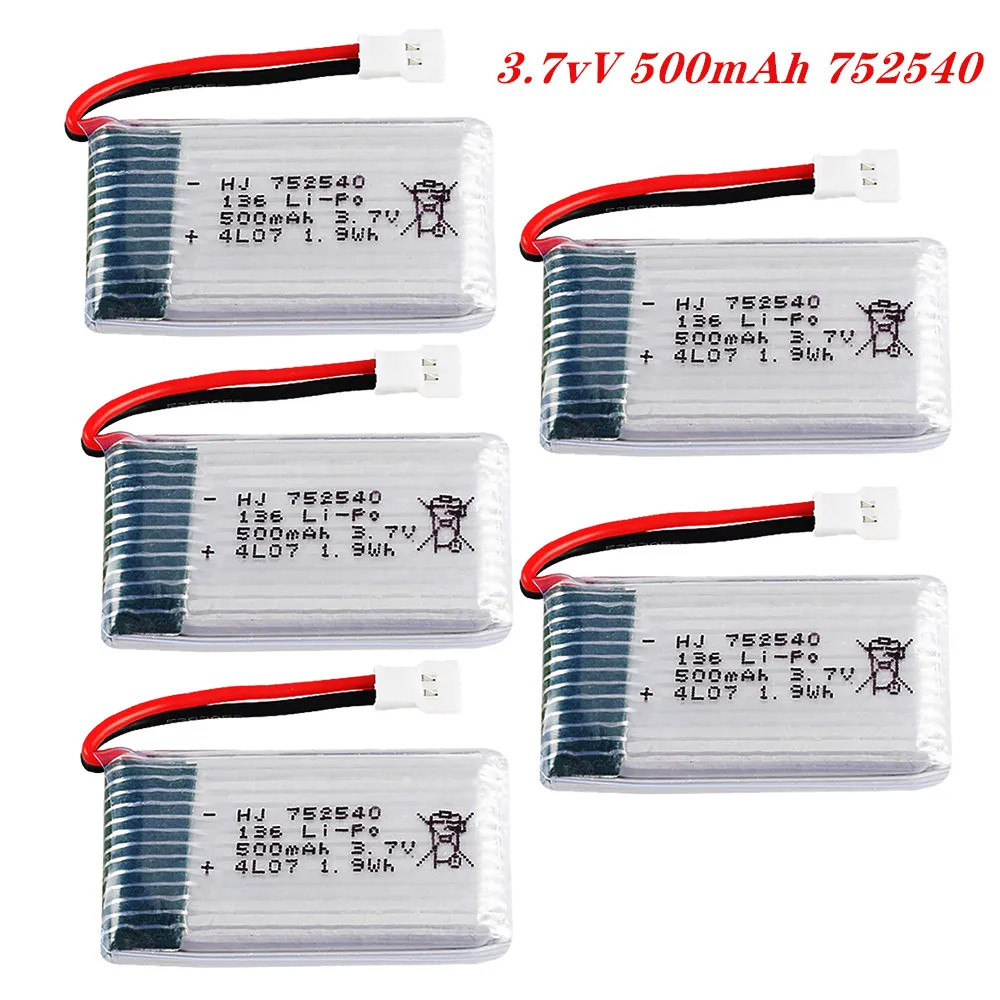 Аккумуляторная батарея 3,7 в 500 мАч 752540 Lipo для Syma X5C X5SW M68 Cheerson CX-30 H5C, запасные части для дрона, набор 2-5 аккумуляторов