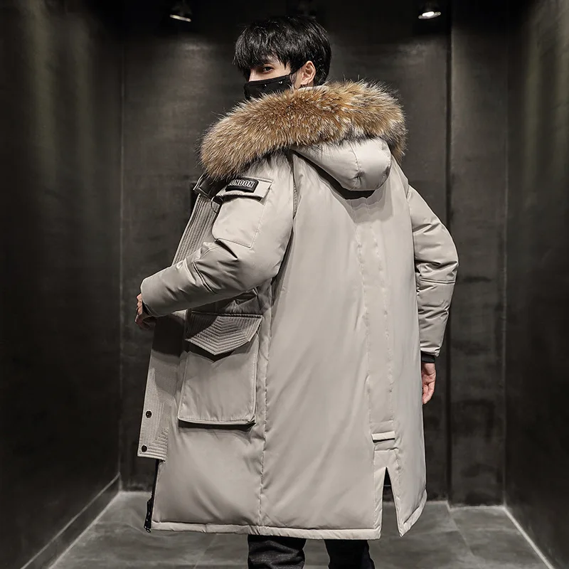 

-30 Degree Winter White Duck Down Jacket Men Keep Warm Long Thicken Coat Fashion Hooded Fur Collar Windbreaker Men Down Parka
