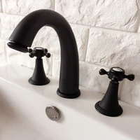 black oil rubbed bronze double handles 3 holes install widespread deck mounted bathroom sink basin faucet sink mixer tap mhg056