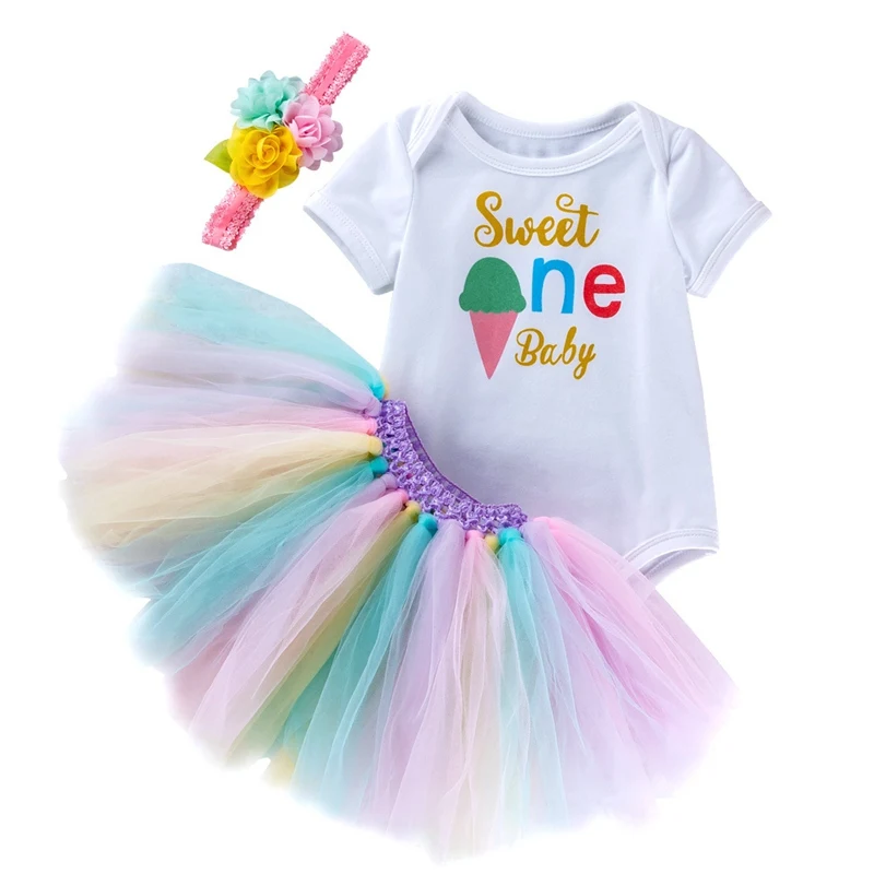 Комплект летней одежды для девочек кружевная юбка пачка + боди повязка на голову 3