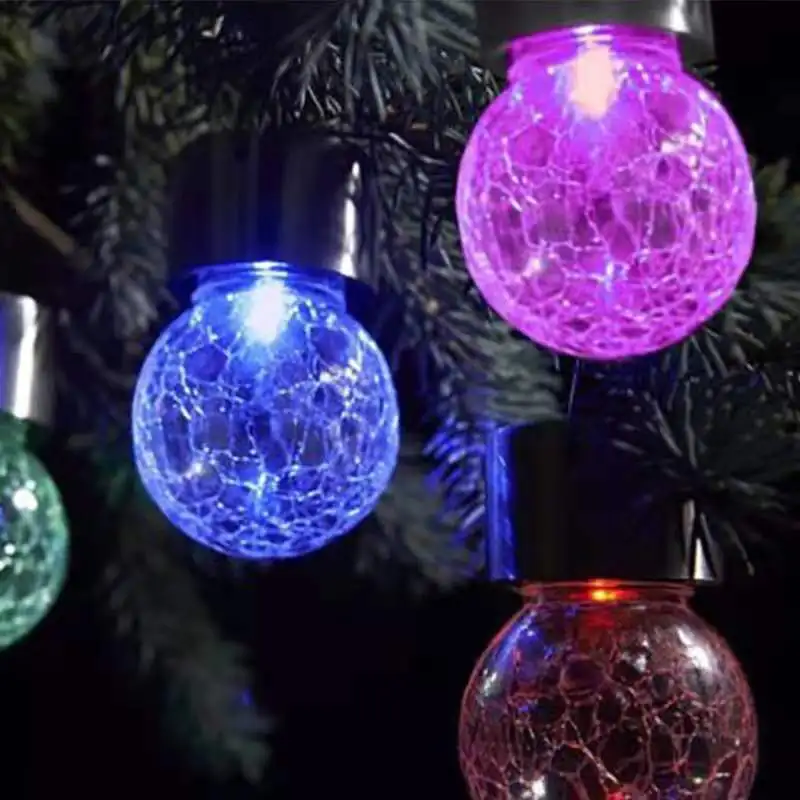 

Stainless Steel Solar Color Changing LED Cracked Glass Ball Solar Garden Light Split Lawn Light 4PCS
