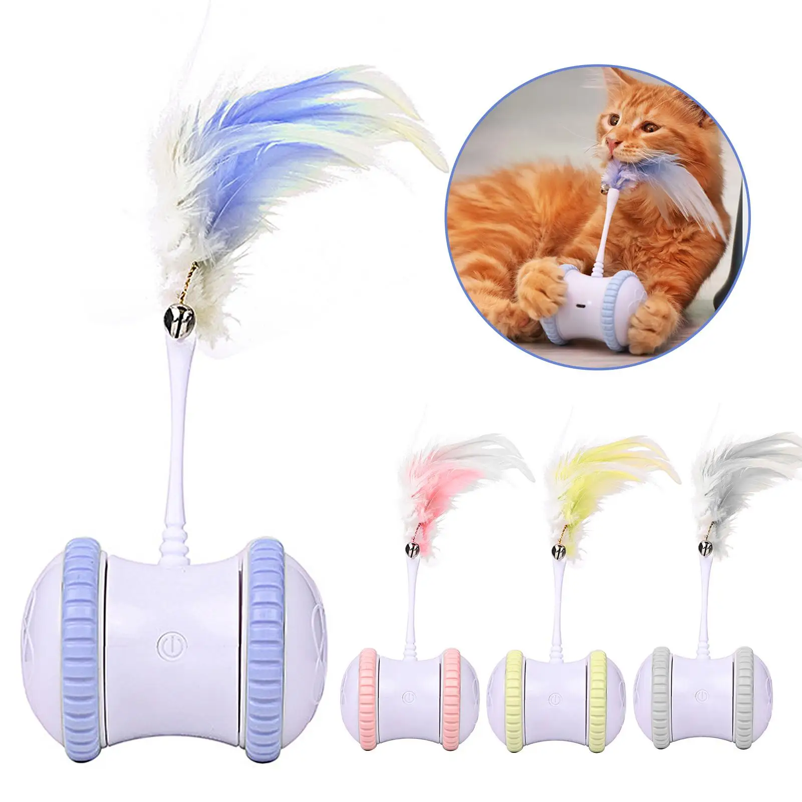 

Indoor Interactive Robotic 360 Degree Rotation USB Rechargeable Electronic Ball Cat Toy with LED Light Feather for Pets Kitten