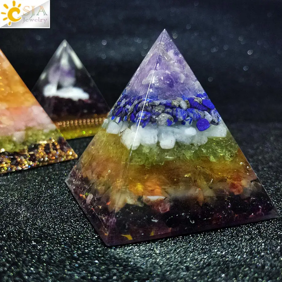 CSJA Orgonite Пирамида энергия конвертер Orgone Смола Природный Гравий Камни баланс