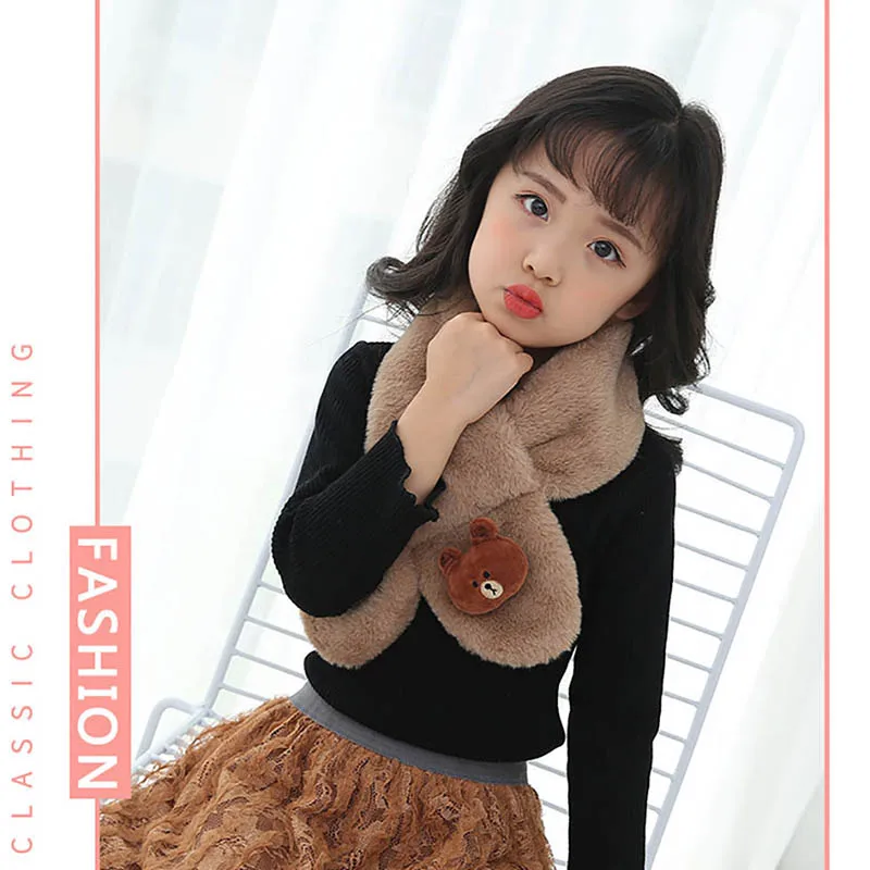 Calymel Детский Теплый зимний шарф милый объемный мультяшный медведь воротник из искусственного меха кролика