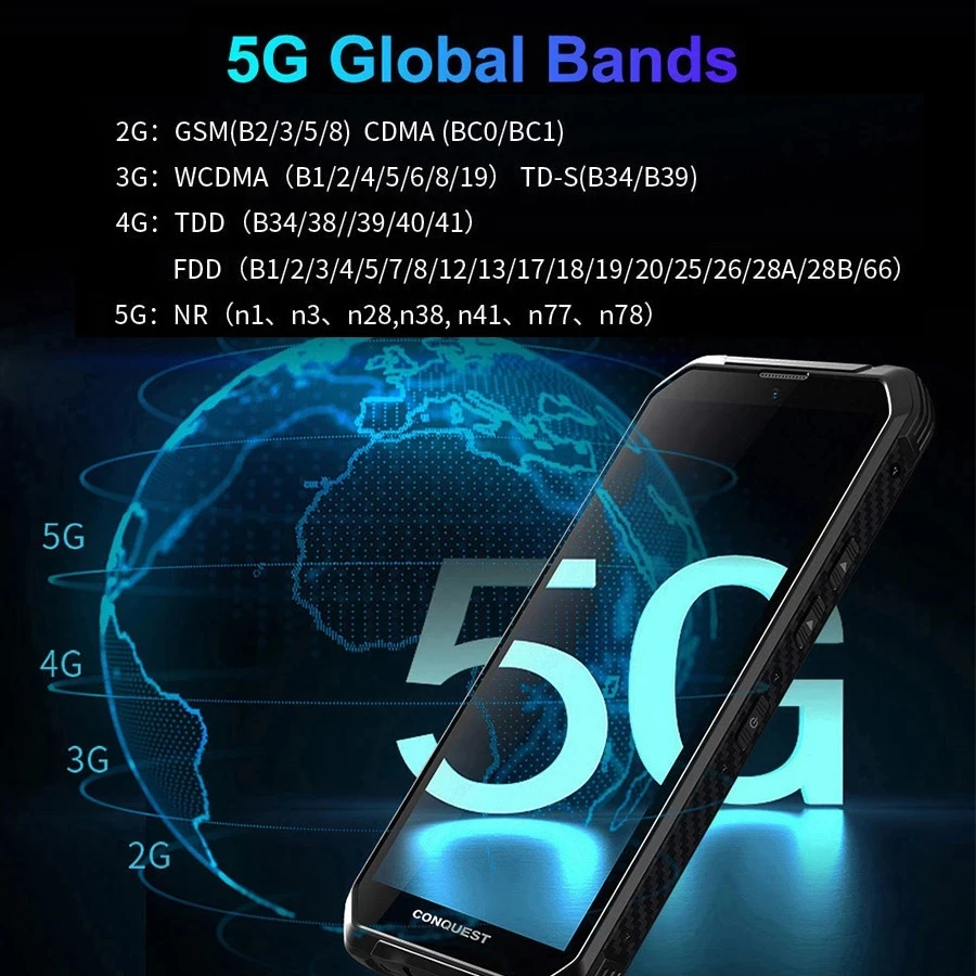 CONQUEST S21 Global Version Dual 5G Rugged Smartphone 8GB 128GB IP68 Waterproof 48MP Rear Camera Android 11 NFC Mobile Phone