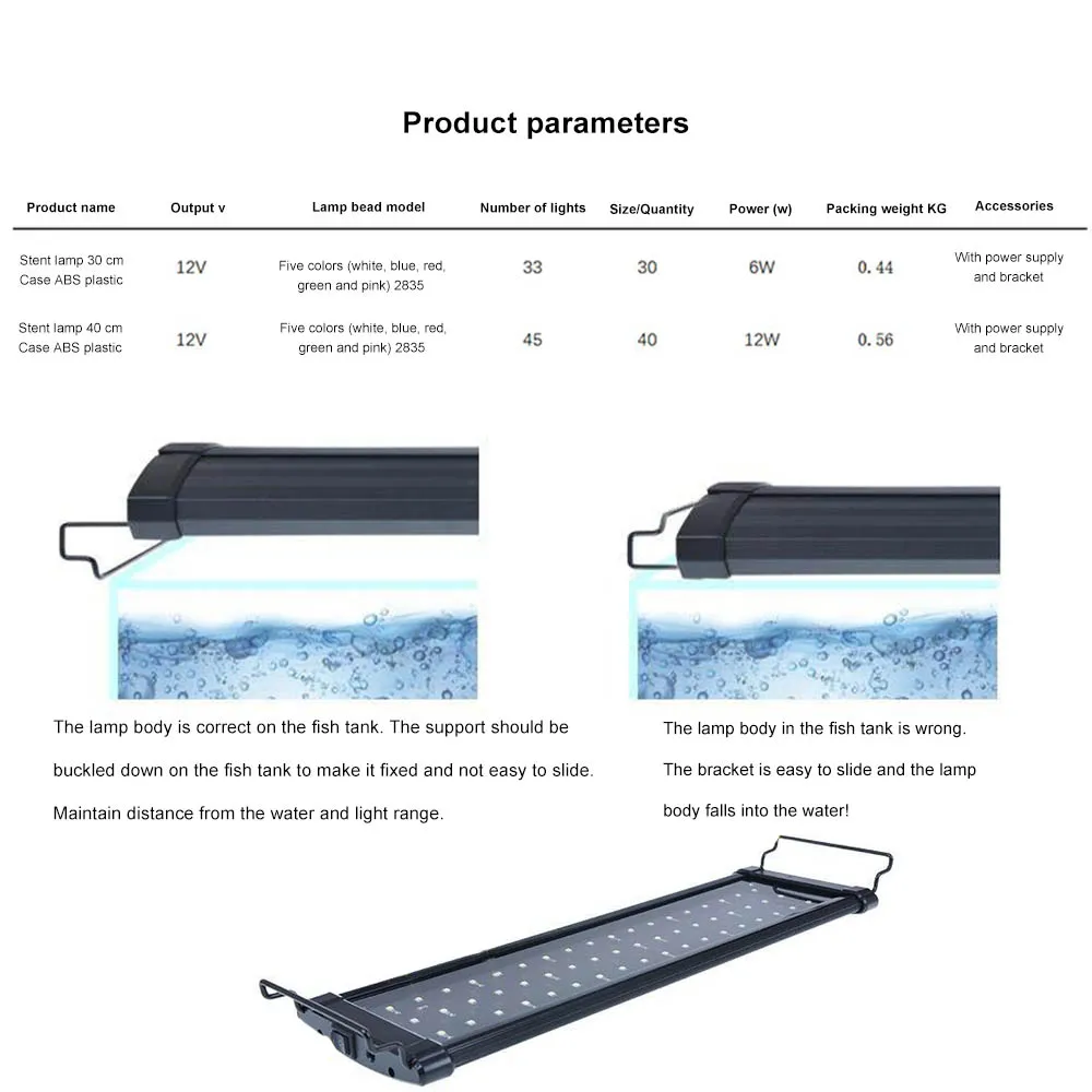 

LED Aquarium Light Full Spectrum Freshwater Fish Tank Lights with Extendable Brackets for Fish Plant Marine Decorations