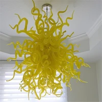 hand blown glass crystal chandelier yellow w80xh80cm led art pendant light indoor lustre hotel hallparlor decoration