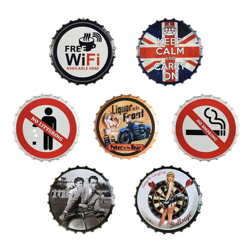 

Retro Tin Metal Beer Bottle Caps Sign Poster Plaque Wall Decorations Bar Pub Club Home Decor Fridge Sticker