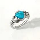 Бирюзовое кольцо в форме сердца в этническом ретро-стиле, модное изысканное кольцо в европейском и американском стиле для мужчин и женщин, ювелирные аксессуары