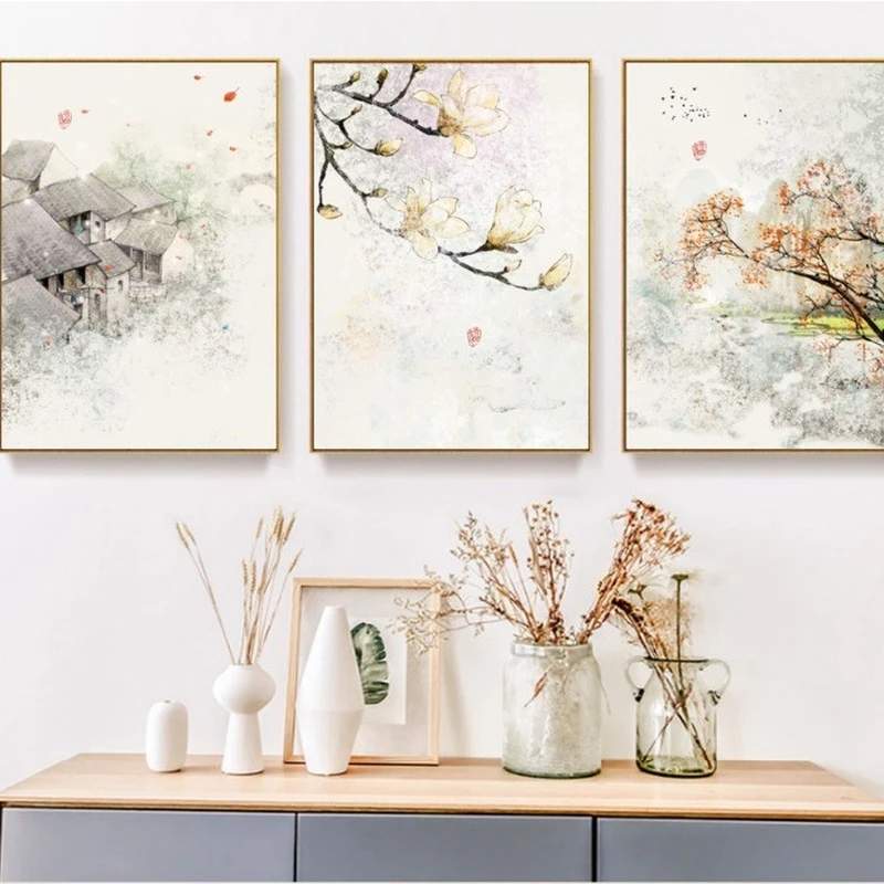 

New China Ink Flower Abstract Wall Art Canvas Painting Poster Living Room Frameless Print Picture Living Room Decoration Poster