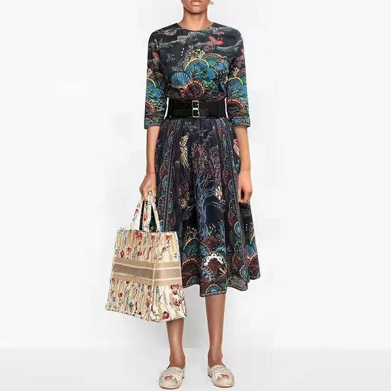 

Женское длинное платье с поясом, бежевое и черное платье с цветочным принтом, 100% хлопок, весна, 2021