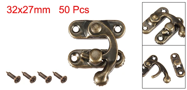 50pc R32x27mm Bronze Uxcell 12 шт. 50 шт. античный левый и правый крюк защелки Засов поворотный рычаг защелка w винты бронзовый тон серебряный золотой - Цвет: 50pc R32x27mm Bronze