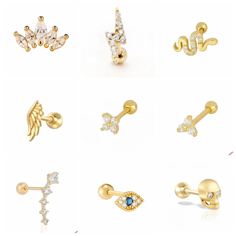 

CANNER 1PCS Real 925 sterling silver Stud earrings Crystal Zircon Piercing Earrings for Women ear bone Fine Jewelry Pendientes