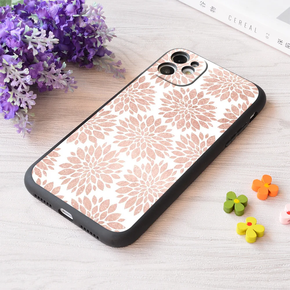

For iPhone Modern Rose Gold Geometric Floral Abstract Print Soft Matt Apple Case