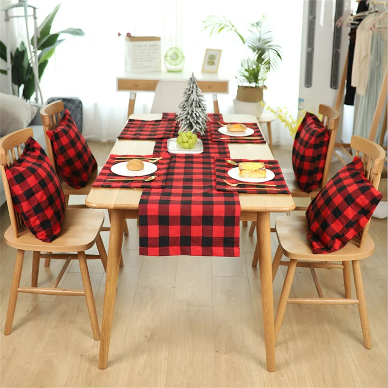 

Hot-selling Christmas Decoration Plaid Tablecloth New Year Party Decoration Wedding Hotel Home Decoration Table Mat Placemat DIY