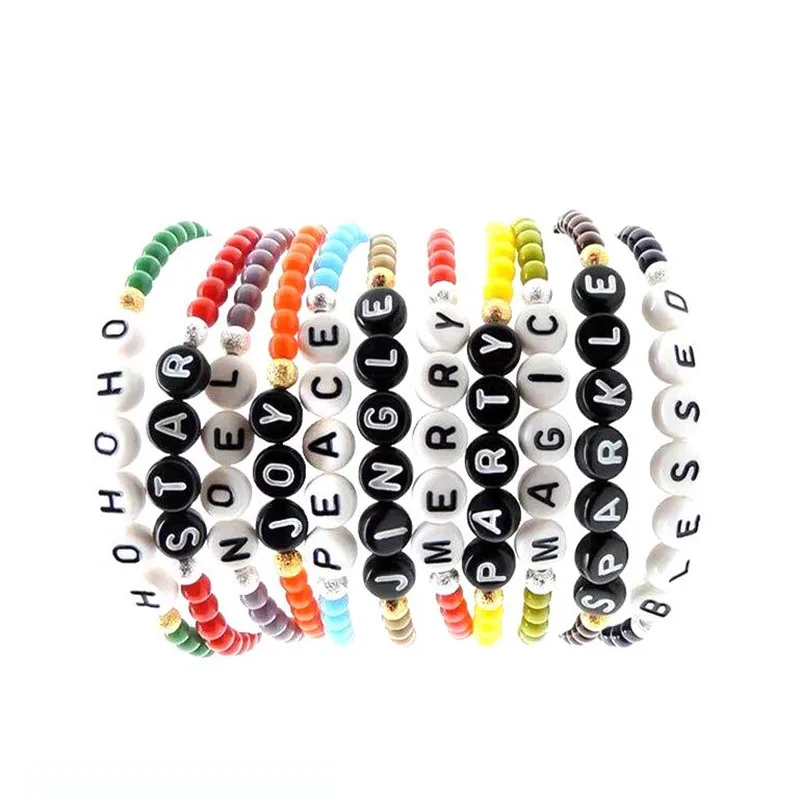 

100Pcs 4x7mm Black back ground White words Acrylic Oblate Spacer Beads Letter Beads For Jewelry Making DIY Handmade Accessories
