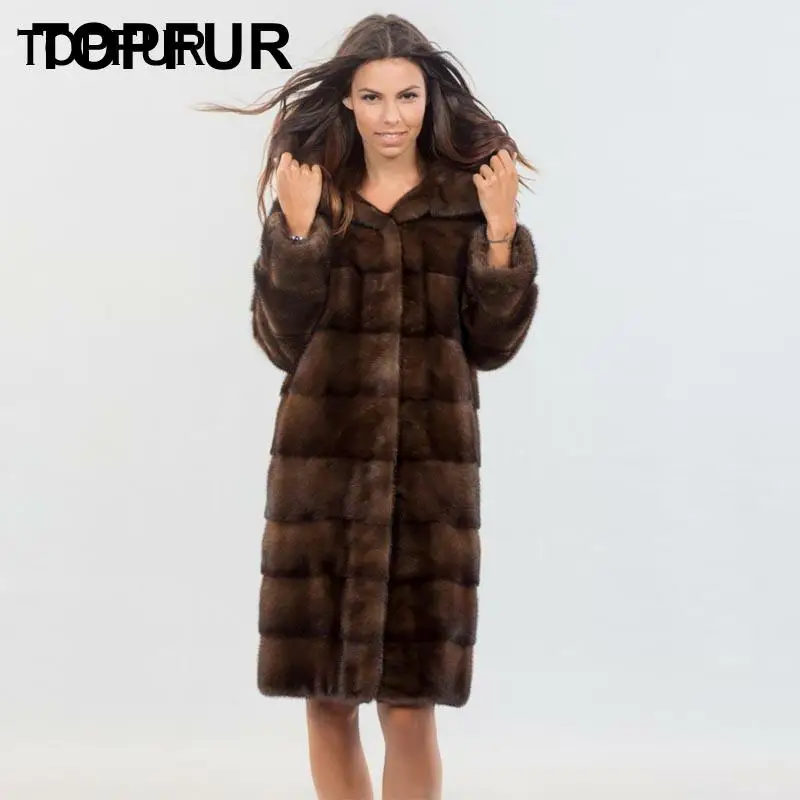 Новое поступление 2019 пальто TOPFUR из натуральной норки с большим капюшоном тонкая