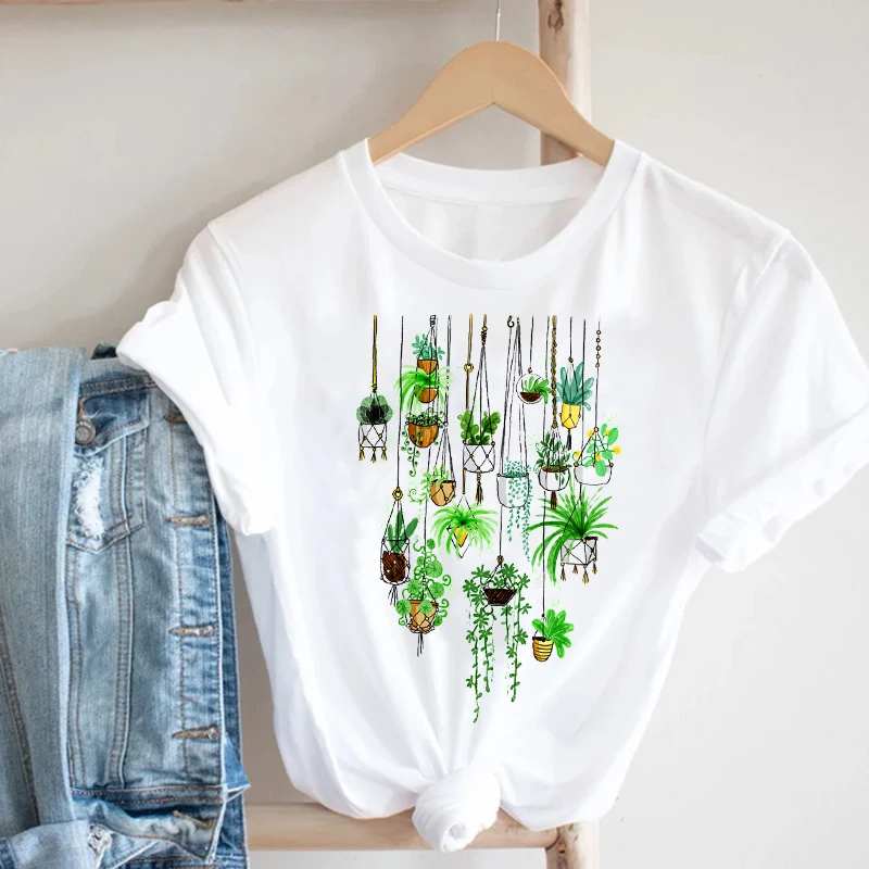 Женская футболка с принтом кактуса растений цветов 90s Mujer Camisetas модная одежда для
