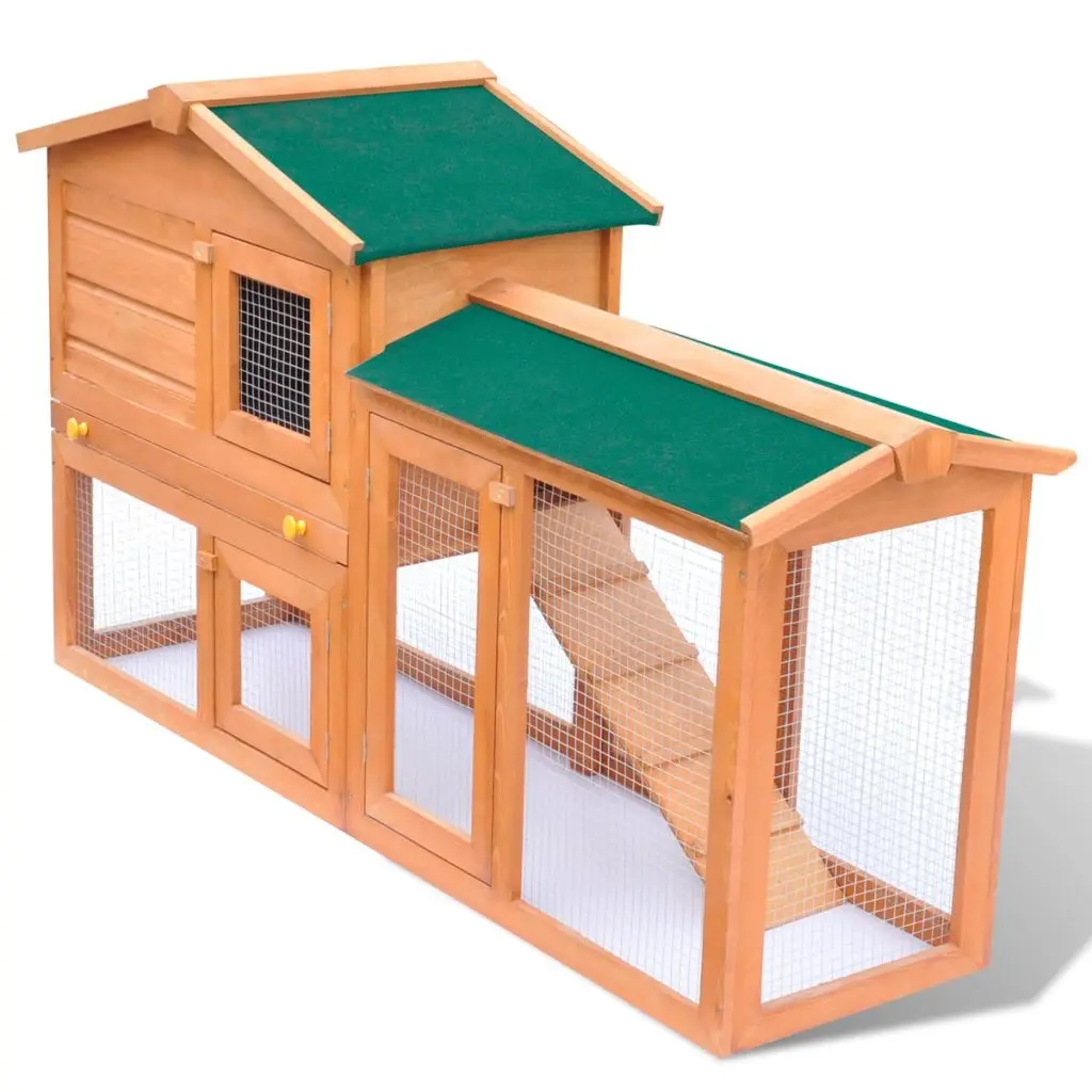 

Outdoor Large Rabbit Hutch 2 Layers Small Animal House Pet Cage Wood Iron Wire Mesh for Rabbit Weather Resistant Easy Assemble