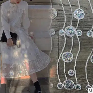 

New Mesh Lace Beads Net Red Women Dress Sequin Embroidery Fabric