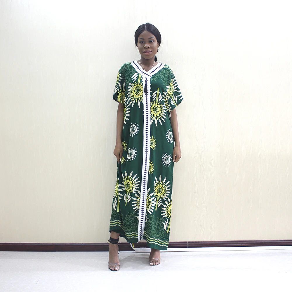 Dashikiage Новое поступление модные африканские Дашики цветочный принт черный Чистый хлопок Аппликации Элегантные африканские женские платья