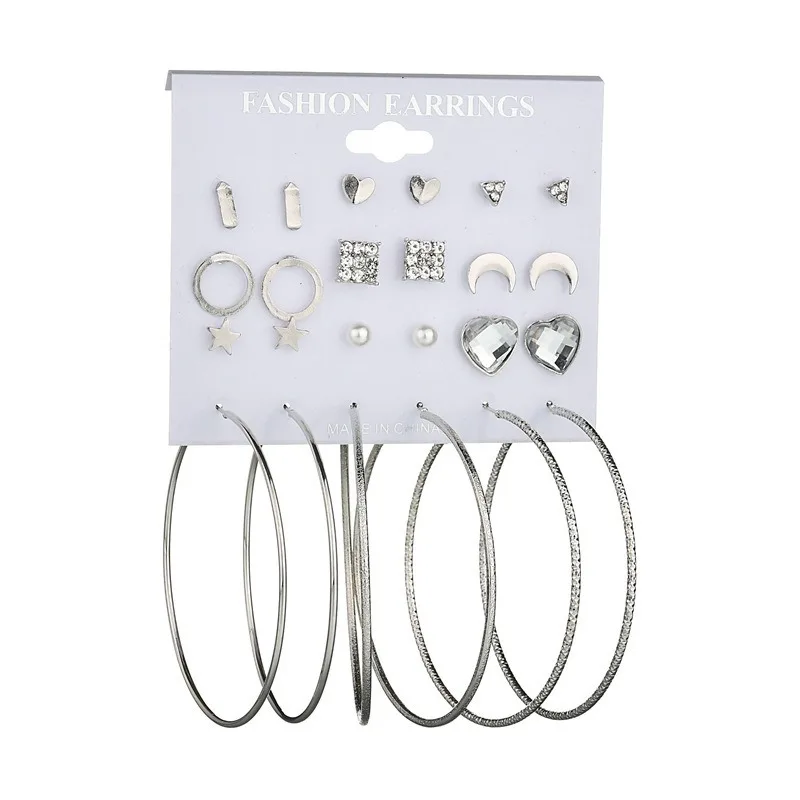 

New Korean Earrings star moon love big circle individual Earrings Set 12 pairs