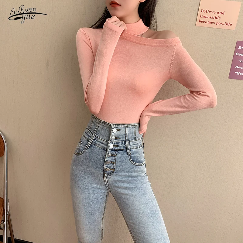 

Новинка базовый свитер Топ Женская одежда пикантный свитер с вырезами модный Индивидуальный с высоким воротом на одно плечо без бретелек 16260