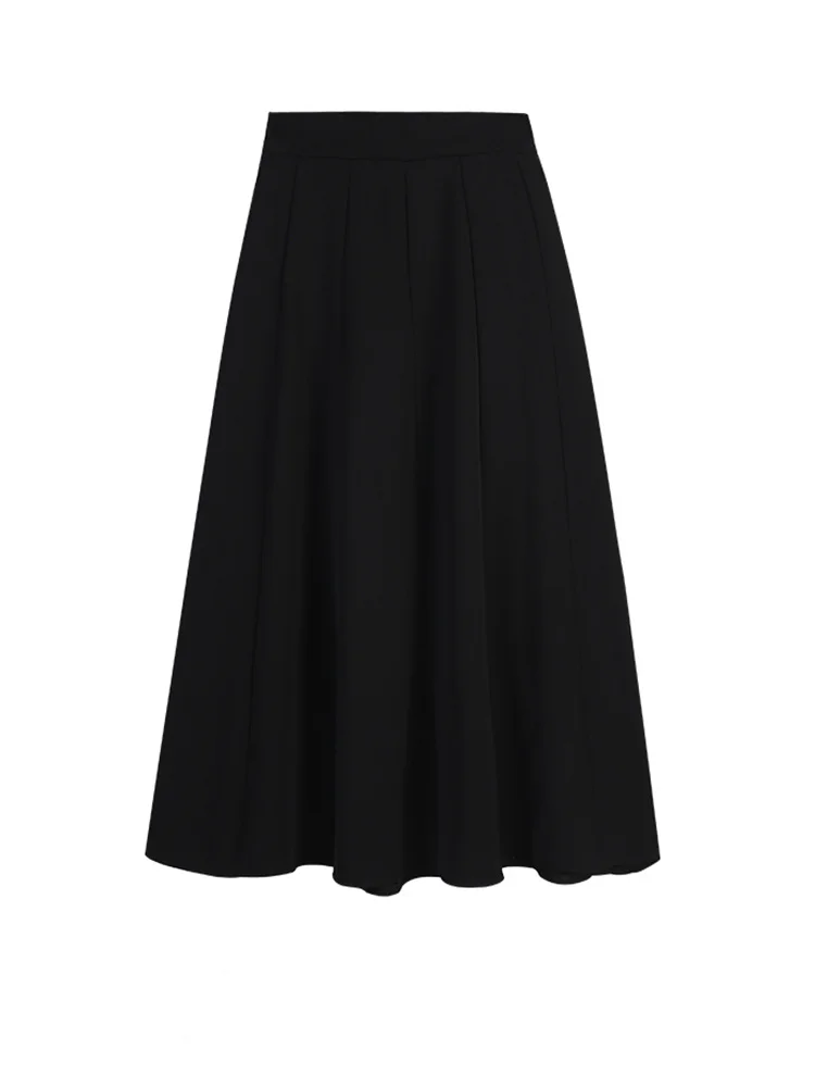 Черная плиссированная юбка средней длины Женская осенне-зимняя длинная