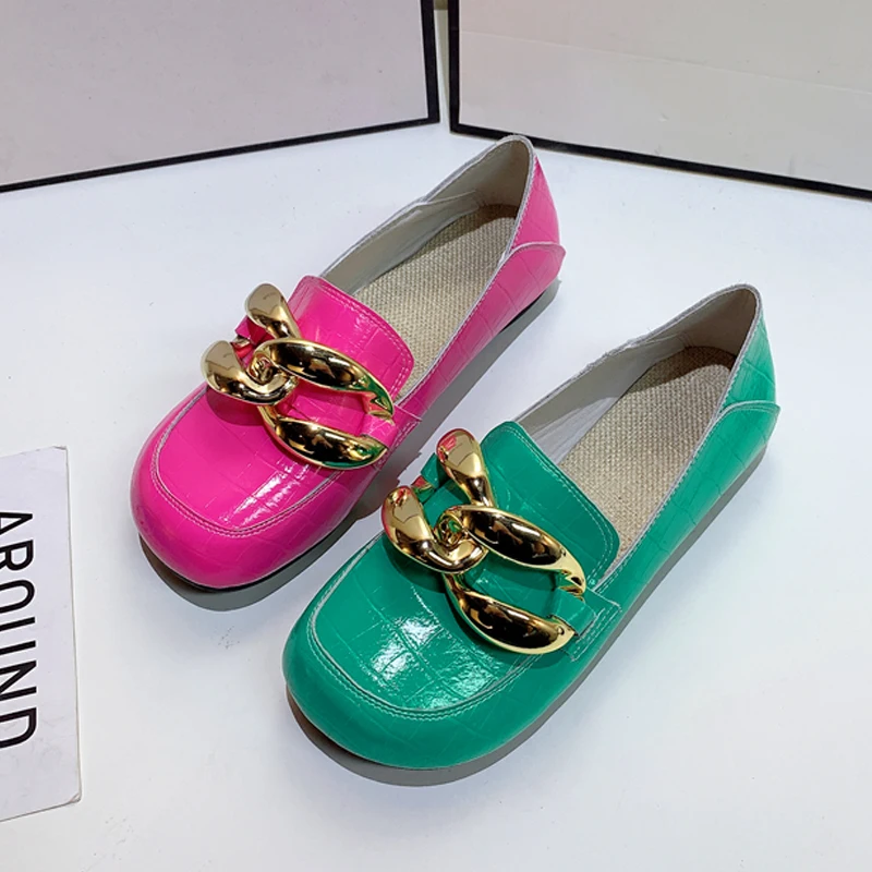 

2021 Leather Shoes Women Loafers Women FlatsRound toe Shoes Woman Moccasins luxry brand designers shoes plus size slip on