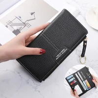 new arrival womens fashion solid color long clutch purse multifunctional coin purse card holder leather luxury buckle wallet