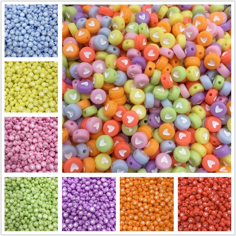 100 шт./лот 7 мм акриловые разделенные бусины флуоресцентные круглые в форме сердца