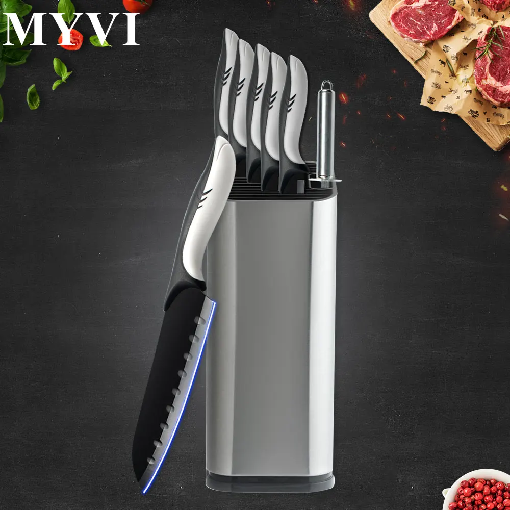 Набор кухонных ножей из нержавеющей стали черный держатель для столовых