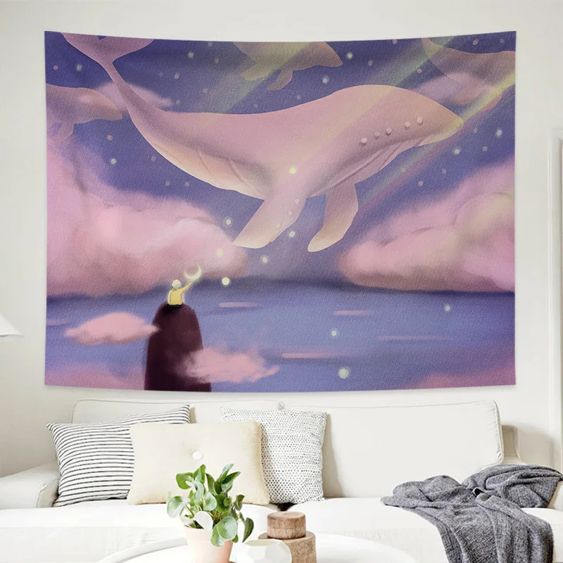 

Home Anime Whale Girl Tapestry Wall Hanging Cartoon Tapestry Home Decor Wall Cloth Tapestries Kawaii Room Decor Decoration Mural