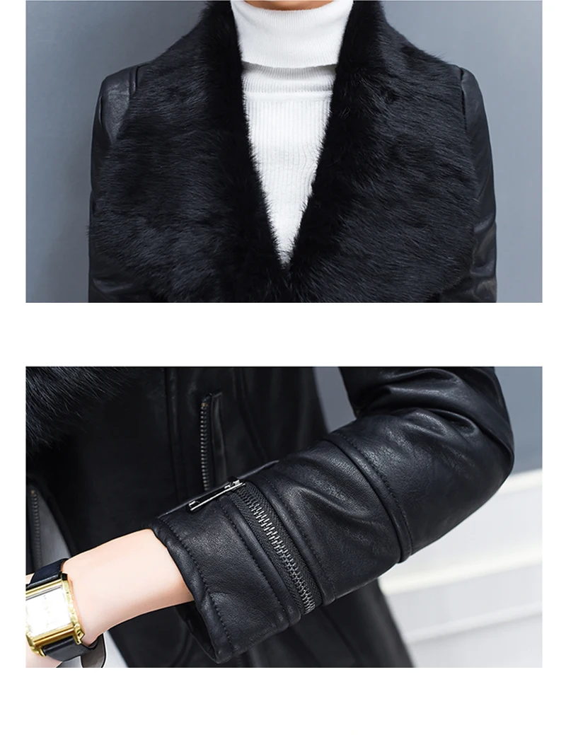 Зимние черные женские куртки с воротником из искусственного меха, пальто из искусственной кожи, приталенная одежда на молнии, черная Длинная женская верхняя одежда, Женская куртка