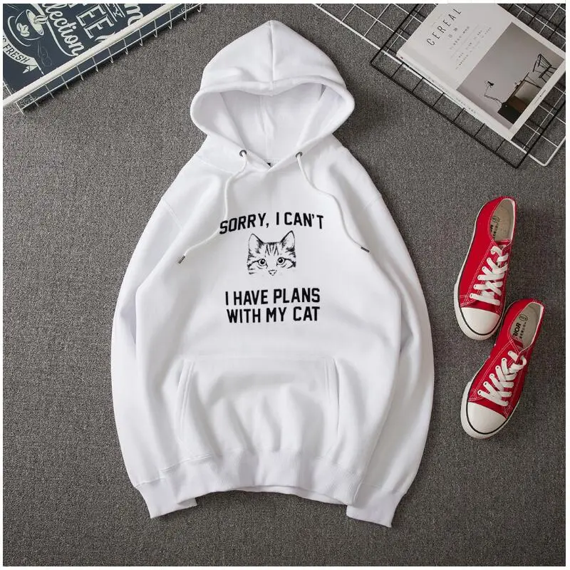 

YEMUSEED New Hoodie Fashion Hoodie I can't I have plans letters Print 3D Hoodie Gray white 2 Color FH026