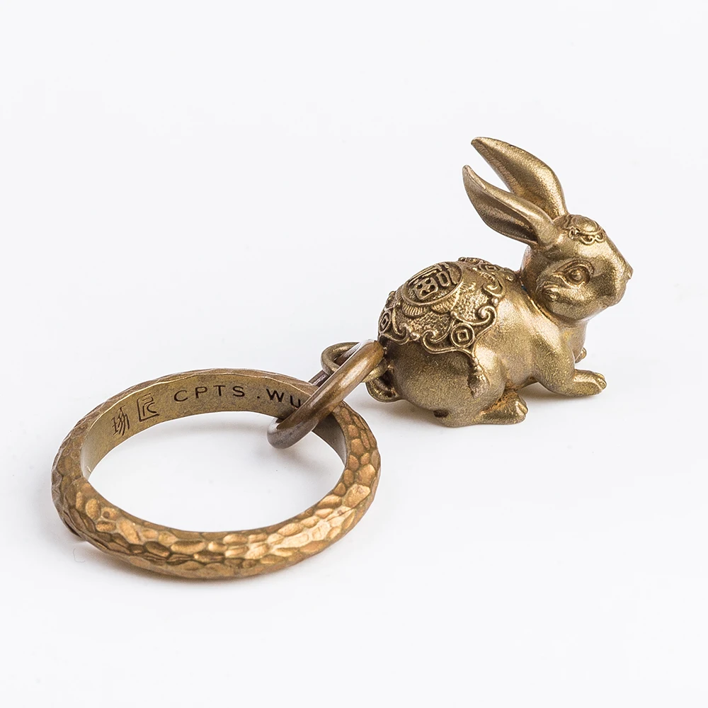 Coppertist. wu fortune bunny бронзовый брелок латунный брелок для ключей ручной работы Золотой Модный животный кролик кольцо для ключей с сумочкой кулон - Цвет: Type 4